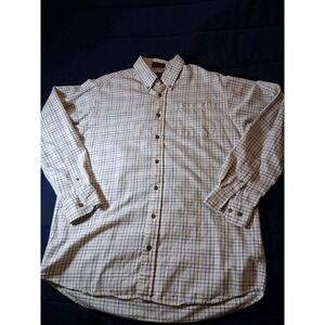 VIYELLA Shirt Mens Large Ivory Plaid Long Sleeve Button-Down Cotton Wool Classic